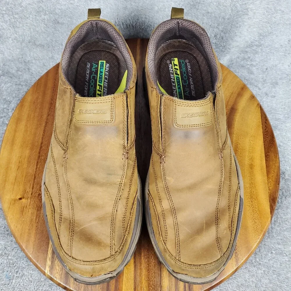 Skechers Shoes Mens 13 Brown Leather Slip On Bike Toe Comfort Relaxed Fit Casual_7